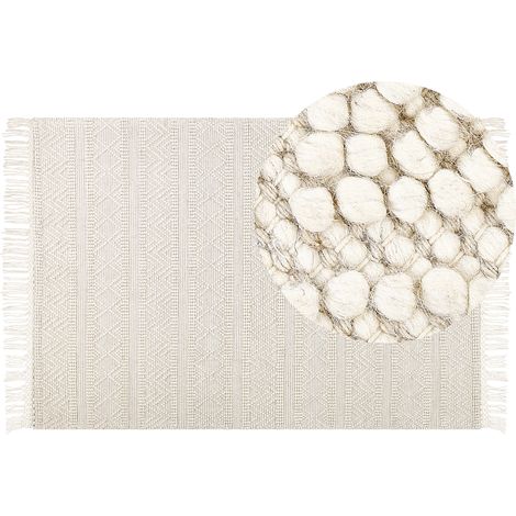 Alfombra de lana beige 160 x 230 cm hecho a mano borlas sala de estar Pertek