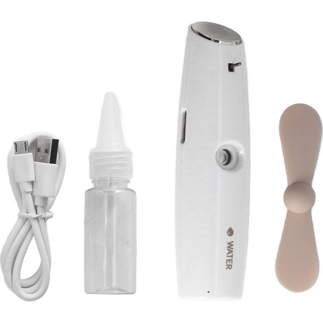 Mini ventilateur portatif avec brumisation automatique, rechargeable USB, brumisateur d'eau pour voyages et plein air, blanc (1/5)