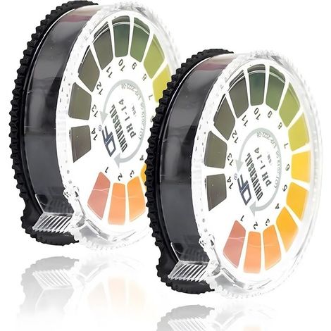Deux rouleaux de bandelettes de test pH en papier de 5 mètres, bandelettes de test pH à usage général, plage de mesure du pH 0-14 (1/5)