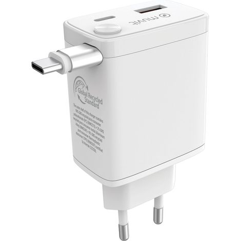 Muvit for change cargador de pared retráctil tipo c pd 30w blanco (1/5)