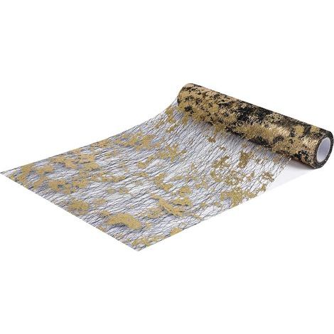 Tischläufer, 28 cm x 9 m, glänzend, mit Goldfolie verziert, für Hochzeiten, Geburtstage, Partys, Karneval, Taufen, Kommunionen, Weihnachten, goldene Hochzeiten, schwarz-goldene Farbe (1/5)