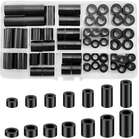 90 Pièces Rondelles d'Espacement Rondes, Entretoise Isolante pour vis M6 M8, Non Filetées Entretoise Rondelles de Support de Colonne, Rondelle Plastique avec Boîte de Rangement (Noir) (1/5)
