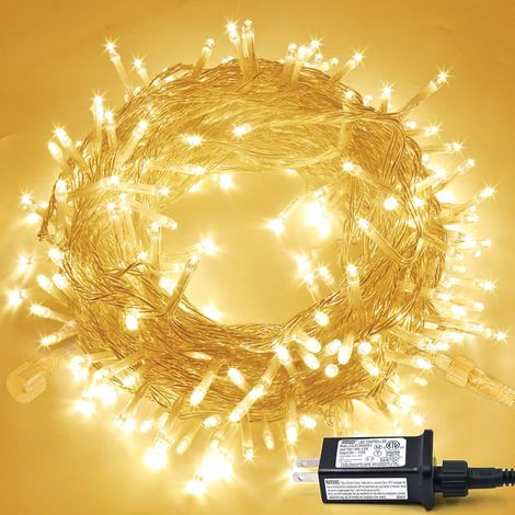 Guirlande lumineuse d'intérieur de 108,2 pouces (275 cm) avec 300 LED, lumière de Noël blanc chaud, étanche pour l'extérieur, 8 fils transparents (1/3)