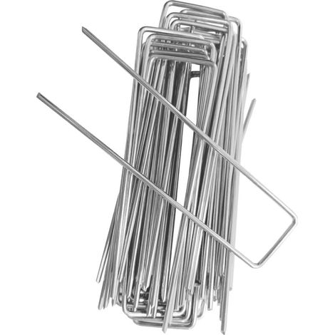 Packung mit 50 verzinkten, rostbeständigen Gartenklammern für Unkrautvlies, Bodenabdeckung, Festdekorationen und Zäune (1/4)