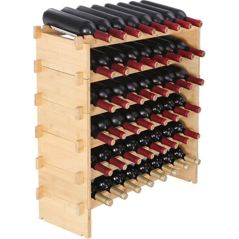 Étagère à Bouteilles Modulable 48 Bouteilles 6 Niveaux Casier à Vin Empilable Porte-Bouteilles en Bambou Naturel 76,5x25x77,5 cm Rangement Présentation de Vin pour Cuisine Garde-Manger Cave Bar (1/5)