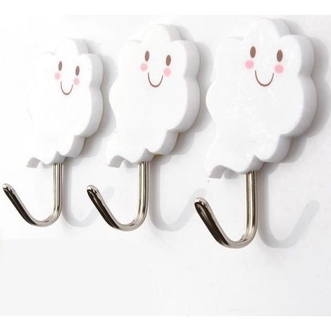 Patère - Créatif - Nuage Blanc - 3PCS - Inoxydable - Adhésif Etanche - 4x6 cm (1/4)