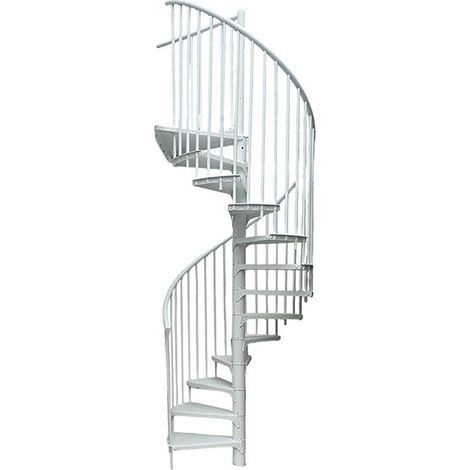 Escalier colimaçon extérieur 12 marches - Hauteur à franchir 2,28 à 2,82m - Diamètre 1.20m - Structure blanche et marche blanche - RONDOZINK120-CB-12