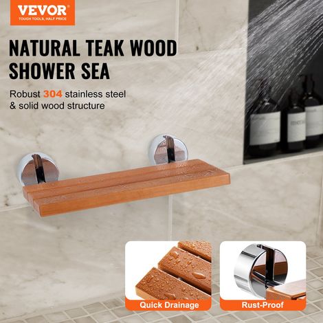 Siège de Douche Rabattable en Teck, 51 x 33,5 cm Déplié, Banc de Douche à Fixation Murale, Capacité de Charge 199,58 kg, pour Personnes Âgées Femmes Enceintes et Enfants, Salle de Bain Entrée (1/5)