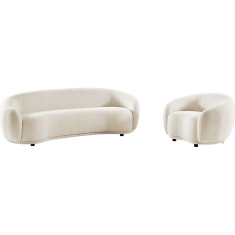 Canapé 3 places et fauteuil en tissu bouclette blanc ivoire BOVANA de Pascal Morabito (1/4)