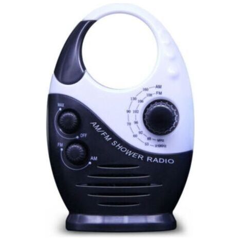 Noir Radio de douche étanche, mini radio de douche portable AM ​​FM avec volume réglable, radio avec poignée supérieure, convient pour douche/chevet/garage