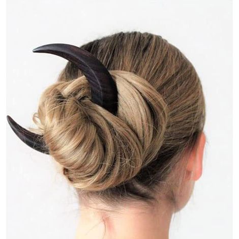 Fourche à Cheveux en Forme de Croissant de Lune Sculptée à la Main, épingle à Cheveux en Bois élégante pour Longs, Outil de Coiffure Unique (noire 49) (1/5)