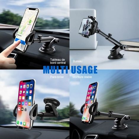 Support Téléphone Voiture - Ventouse - Bras Télescopique 11.4 À 20.3 Cm - Rotation 360 ° - Pour Smartphone 4 À 6.5 Pouces - 1 Pièce (1/4)