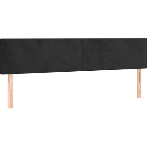 Tête de lit velours hauteur réglable pieds en bois pour chambre noir 200 x 5 x 78/88 cm, 11kg (1/5)