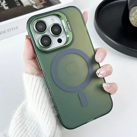 (iPhone 16, Vert) Étui magnétique pour téléphone avec changement de couleur et finition mate, compatible MagSafe.