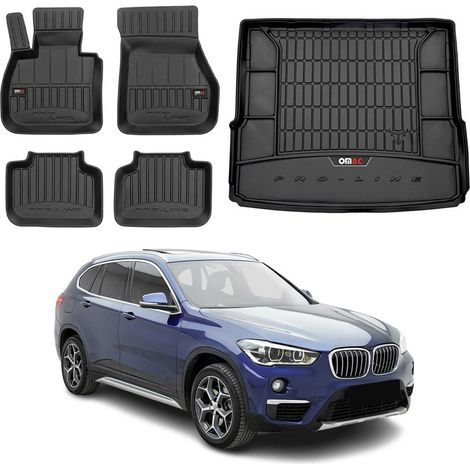 OMAC Kit Tapis de Sol et Coffre Compatible avec BMW X1 F48 2015-2022 Premium Noir