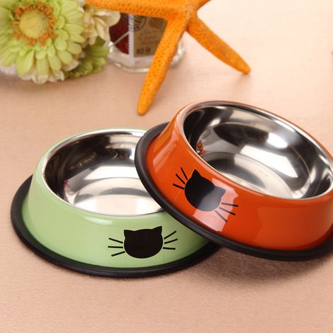 2 gamelles bols inox pour chat et petit chien, base antidérapante (1/5)