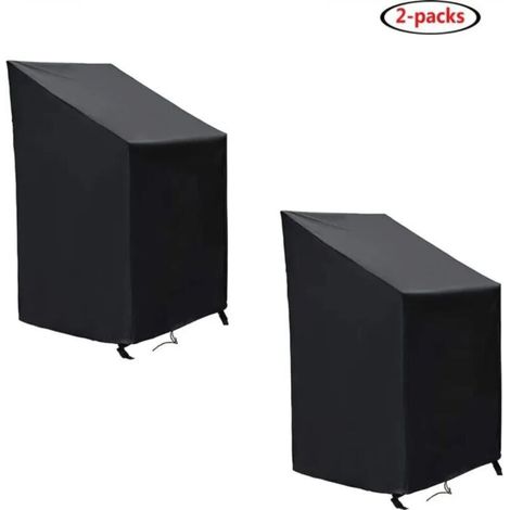 Set of 2 Garden Chair Covers, Stackable, Waterproof, Sturdy, 210D Oxford Fabric, Black, 120x65x65/80CM (1/5)
