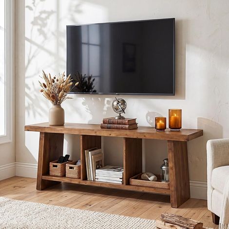 Tribesigns Meuble TV de 160 cm de Style campagnard pour téléviseurs 65/70/75 Pouces, Centre multimédia avec 3 étagères Ouvertes, Meuble TV en Bois avec Espace de Rangement (1/5)