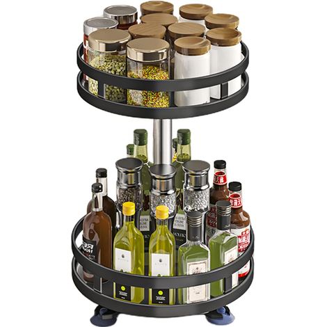 Étagère à épices, plateau tournant à 2 niveaux, support de rangement en acier rotatif à 360°, autoportant, organisateur d'épices pour la cuisine (1/5)