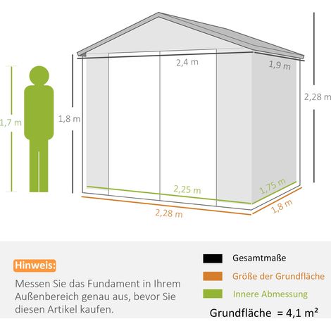 Abri de jardin, 4,1 m², avec toit en pente, 240 x 190 x 180/228 cm (1/5)
