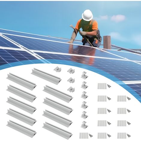 Rails pour support de module solaire, support en aluminium pour panneau solaire, assemblage de système de montage photovoltaïque pour toit plat en tôle trapézoïdale, rail de montage photovoltaïque (ra (1/5)