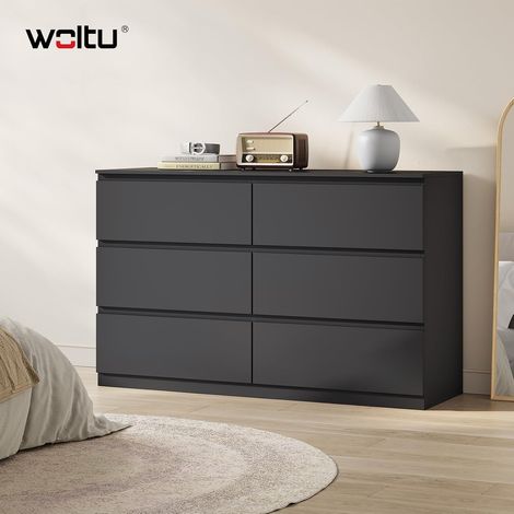 WOLTU - Cómoda para Dormitorio de 6 Cajones - Estilo Escandinavo - Almacenamiento, Negro