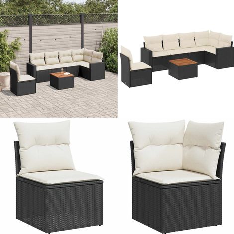 7-tlg. Garten-Sofagarnitur mit Kissen Schwarz Poly Rattan - Gartenmöbel Set - Esszimmergarnitur - Outdoor Möbel - Rattan Gartenmöbel - Lounge Garnitur - Home & Living (1/5)
