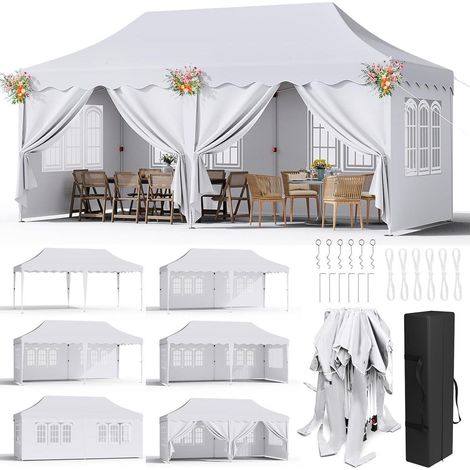 Faltpavillon 3x6m Weiß Wasserdicht mit 6 Seitenwänden, UV-Schutz 50+ (1/5)
