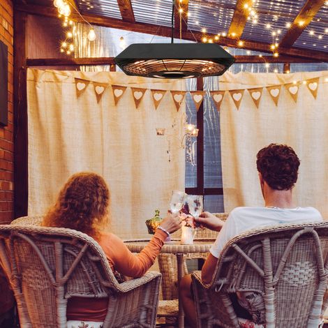 Radiateur infrarouge 2000 watts avec télécommande, chauffage de patio et sol, écran LED et IP45, 3 niveaux de chaleur, noir