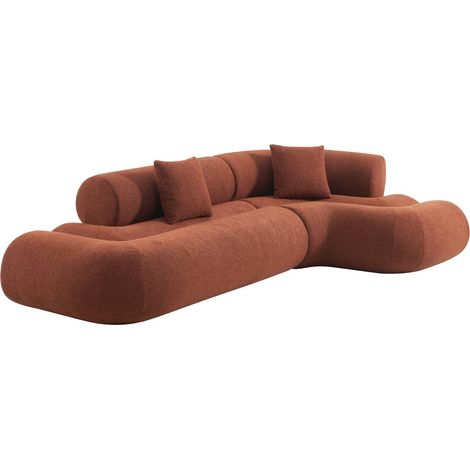 Canapé d'angle droit organique 3 places bouclette texturée - Iconik Bouclette texturée Terracotta (1/5)