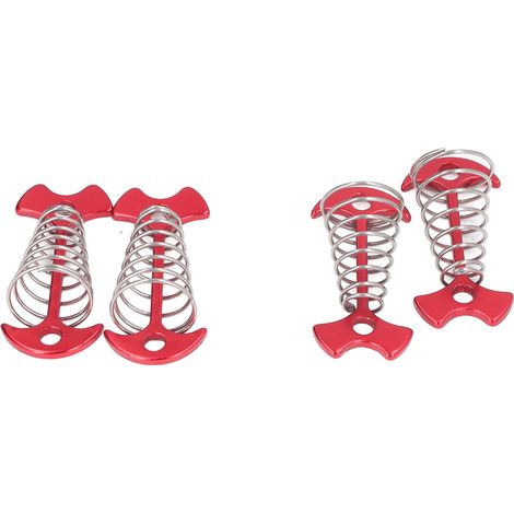 Lot de 4 piquets de tente en alliage d'aluminium et acier inoxydable, avec ressort, en forme d'arête de poisson, pour plancher de tonnelle. (1/5)