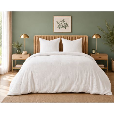 Parure de lit en Gaze de Coton 260 x 240 cm + 2 Taies 65 x 65 cm Epure Blanc (1/5)