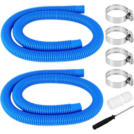 Lot de 2 tuyaux de piscine 32 mm, 1,5 m, pour pompe de piscine, avec 4 clips de sécurité et 1 raccord de tuyau, tuyau de piscine pour pompe à filtre et piscine (bleu) (1/5)