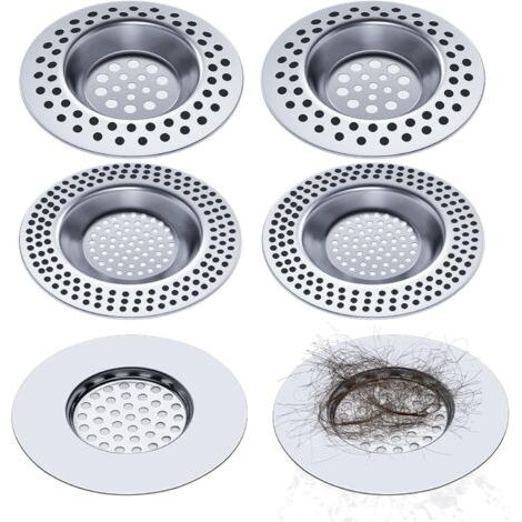 Lot de 6 Pcs Filtre evier Cuisine avec Filtre Lavabo Salle de Bain, Filtre évier Cuisine, Filtre Cheveux Douche, Grille evier Cuisine, Protege evier Cuisine, Métal (3 Tailles) (1/5)