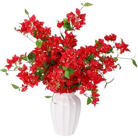 Lot de 10 Fleurs de bougainvilliers artificielles en Soie pour Maison, Jardin, Mariage, fête, intérieur et extérieur, Arrangement Floral et décoration de Bricolage (Rouge) (1/5)