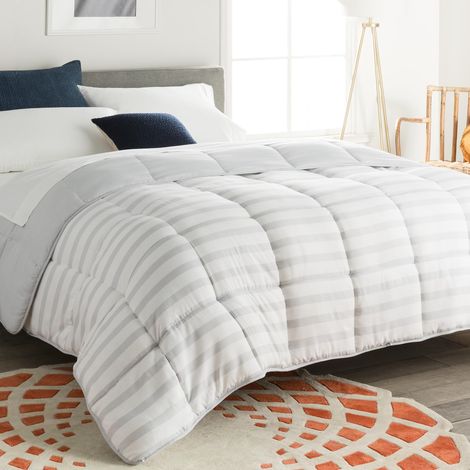 Couette 4 saisons en microfibre – Ultra doux, Couette 220x240 cm, 2 personnes, Couverture Gris / rayé Blanc (1/5)