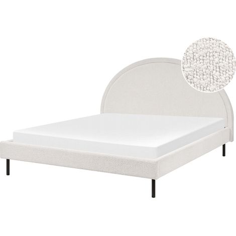 Cama minimalista bouclé tapicería poliéster somier cabecero semicircular 160 x 200 cm blanco Margut
