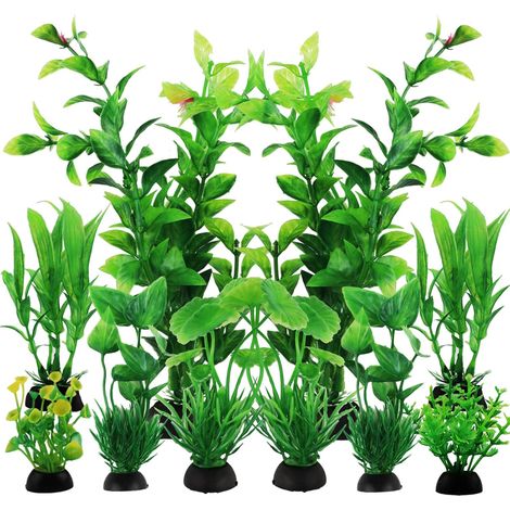 10 plantes d'aquarium en plastique vert - Accessoires de décoration pour aquarium (1/5)