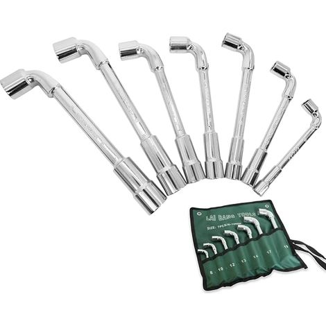 7-point pipe wrench set 8 mm, 10 mm, 12 mm, 13 mm, 14 mm, 17 mm, 19 mm, 7 pieces, pipe socket, pipe wrench, CRV pipe wrench, chrome vanadium steel pipe wrench (1/5)