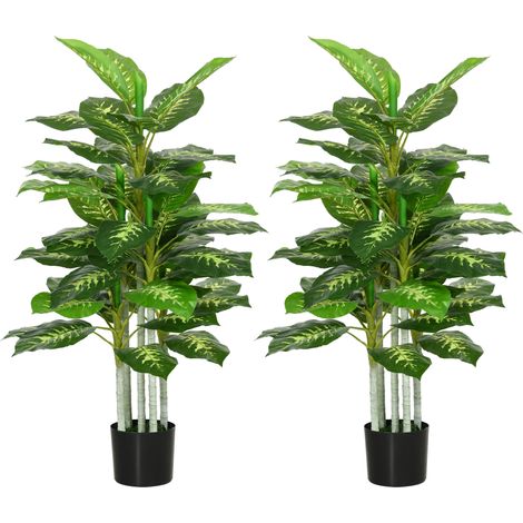 HOMCOM pack de 2 árboles artificiales de perenne 120 cm plantas artificiales decorativas grande para hogar oficina dormitorio verde (1/5)