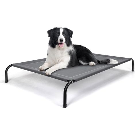 Lit Chien Surélevé, Lit Surelever de Camp pour Animaux de Compagnie Intérieur Extérieur, Panier Sureveler Chien Lavable Respirant, Gris, L, 124x90x20CM (1/5)