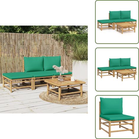 Cojines para sofás - vidaXL Set de muebles de jardín 4 piezas bambú con cojines verde - Muebles de bambú