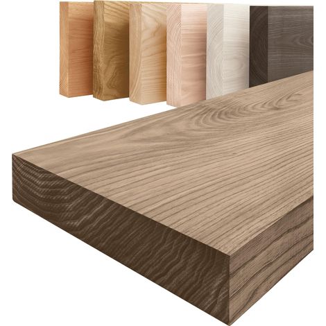 LAMO Manufaktur Étagère murale en bois massif, bord régulier droit, étagère flottante PURE, sans fixations, sans trous, Marron noisette 60cm, LWG-01-A-005-60