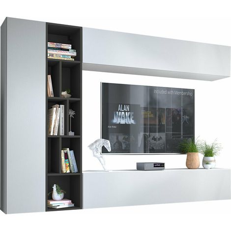 Mirjan24 – Ensemble de meubles de salon stratifié 160x224x33 cm – Blanc et graphite – Avec table TV et système push to open