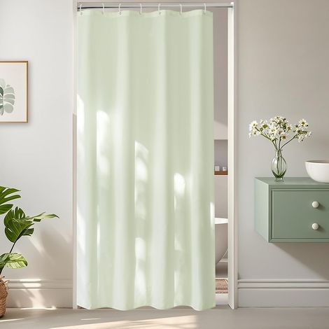 Rideau de douche 100 x 200 cm En tissu textile imperméable Petit format Anti-moisissure Lavable Avec 7 anneaux Vert crème (1/5)