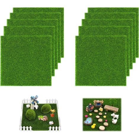 Faux Gazon Exterieur, 10 Pièces Gazon Synthétique, 15 × 15 cm Fausse Pelouse Exterieur Simulation, Tapis de Pelouse Artificiel, pour Décoration et Mise en Scène (1/5)
