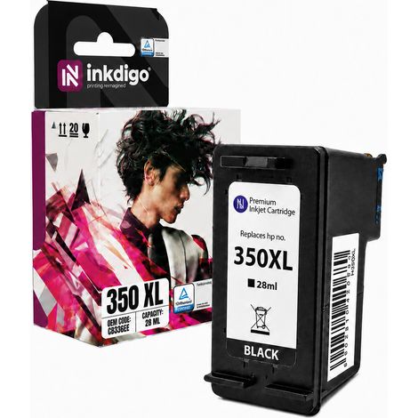 Tinta Inkdigo 350 XL compatible con HP DeskJet D4260 D4360 OfficeJet J5725. Certificación TÜV. (1/5)