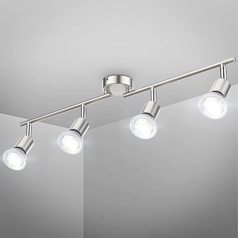 Plafonnier LED 4 Spots Orientables Argent 4 x GU10 Barre Spot Plafond LED Eclairage Intérieur pour Salon Salle à Manger Cuisine Couloir (1/5)