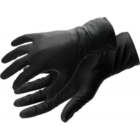 Lot de 100 gants jetables en nitrile avec structure diamant, noirs, résistants aux produits chimiques, certifiés EN ISO 374, sans poudre, taille S (1/5)