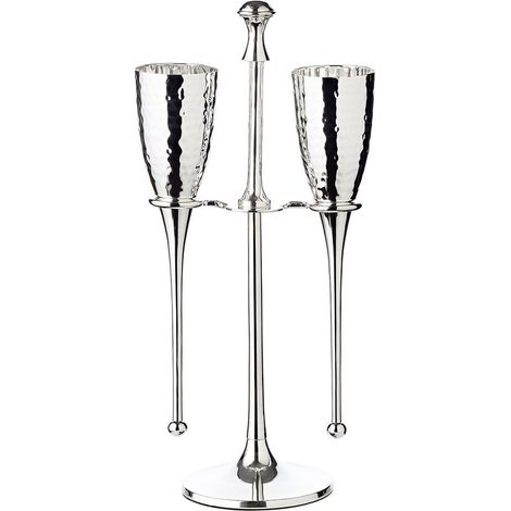 Lot de 2 Flûtes à Champagne en Métal Plaqué Argent avec Support Hauteur 32 cm - PANGIVO (1/5)
